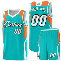 Aqua Orange White Color Block Basketball Jersey 1