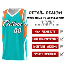 Aqua Orange White Color Block Basketball Jersey 2