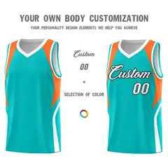 Aqua Orange White Color Block Basketball Jersey 3