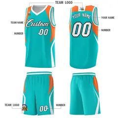 Aqua Orange White Color Block Basketball Jersey 5