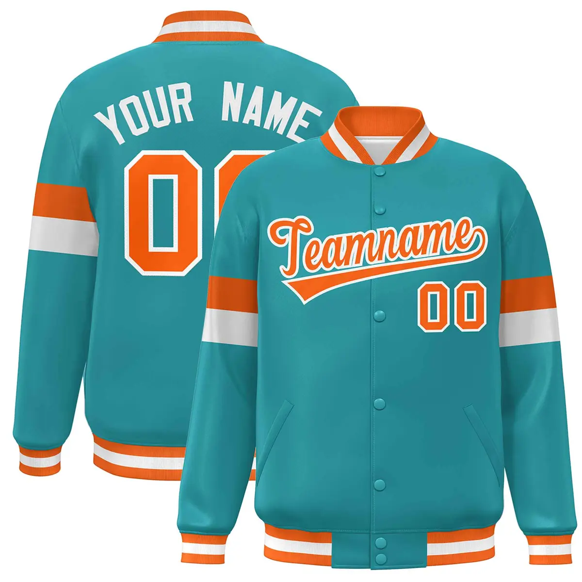Aqua Orange-White Color Block Varsity Full-Snap Baseball Jacket