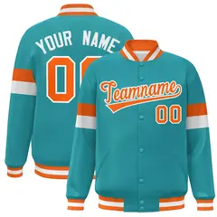 Aqua Orange-White Color Block Varsity Full-Snap Baseball Jacket 1