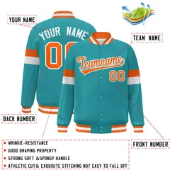 Aqua Orange-White Color Block Varsity Full-Snap Baseball Jacket 2
