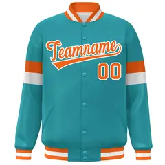 Aqua Orange-White Color Block Varsity Full-Snap Baseball Jacket 3