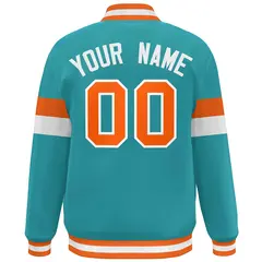 Aqua Orange-White Color Block Varsity Full-Snap Baseball Jacket 4