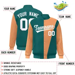 Aqua Orange-White Color Block Varsity Full-Snap Bomber Jacket 2