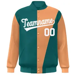 Aqua Orange-White Color Block Varsity Full-Snap Bomber Jacket 3