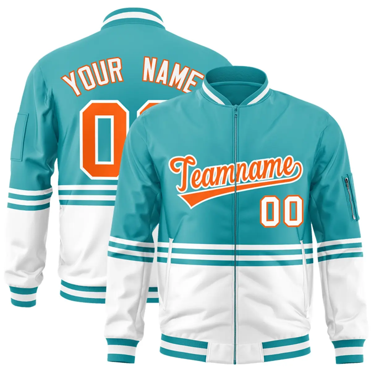 Aqua Orange-White Color Block Varsity Letterman Bomber Jacket