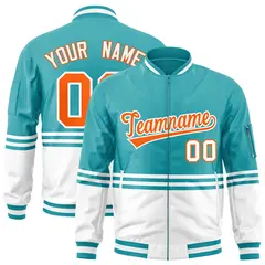 Aqua Orange-White Color Block Varsity Letterman Bomber Jacket 1