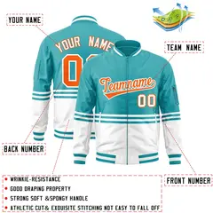 Aqua Orange-White Color Block Varsity Letterman Bomber Jacket 2