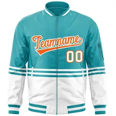 Aqua Orange-White Color Block Varsity Letterman Bomber Jacket 3