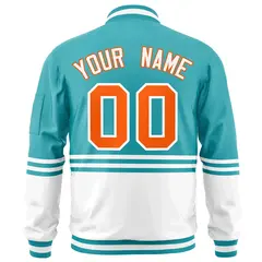 Aqua Orange-White Color Block Varsity Letterman Bomber Jacket 4