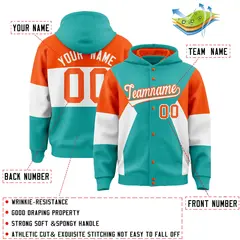 Aqua Orange White Color Block Varsity Letterman Jacket Hoodie 4