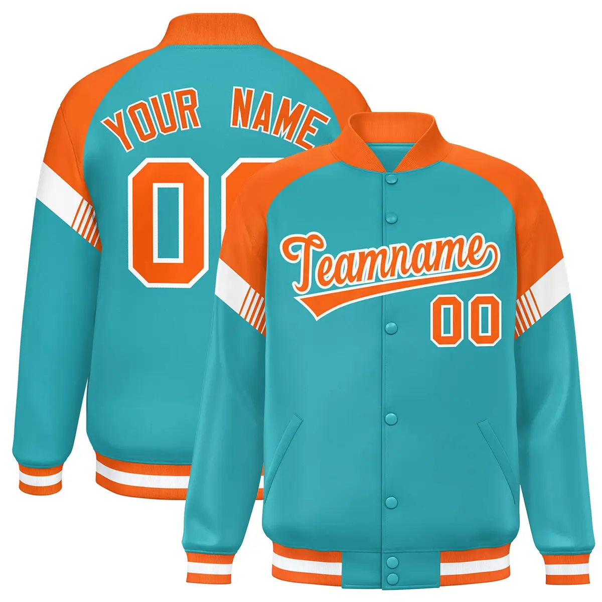 Aqua Orange-White Color Block Varsity Letterman Jacket