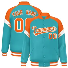 Aqua Orange-White Color Block Varsity Letterman Jacket