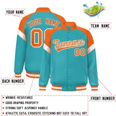 Aqua Orange-White Color Block Varsity Letterman Jacket 2