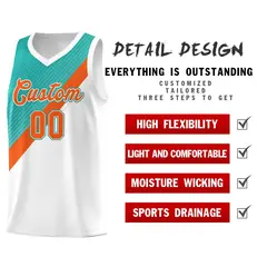 Aqua Orange White Diagonal Stripes Color Block Basketball Jersey 2