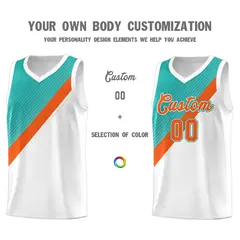 Aqua Orange White Diagonal Stripes Color Block Basketball Jersey 3