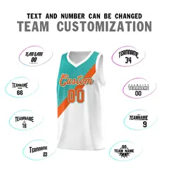 Aqua Orange White Diagonal Stripes Color Block Basketball Jersey 4