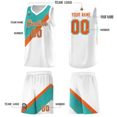 Aqua Orange White Diagonal Stripes Color Block Basketball Jersey 5