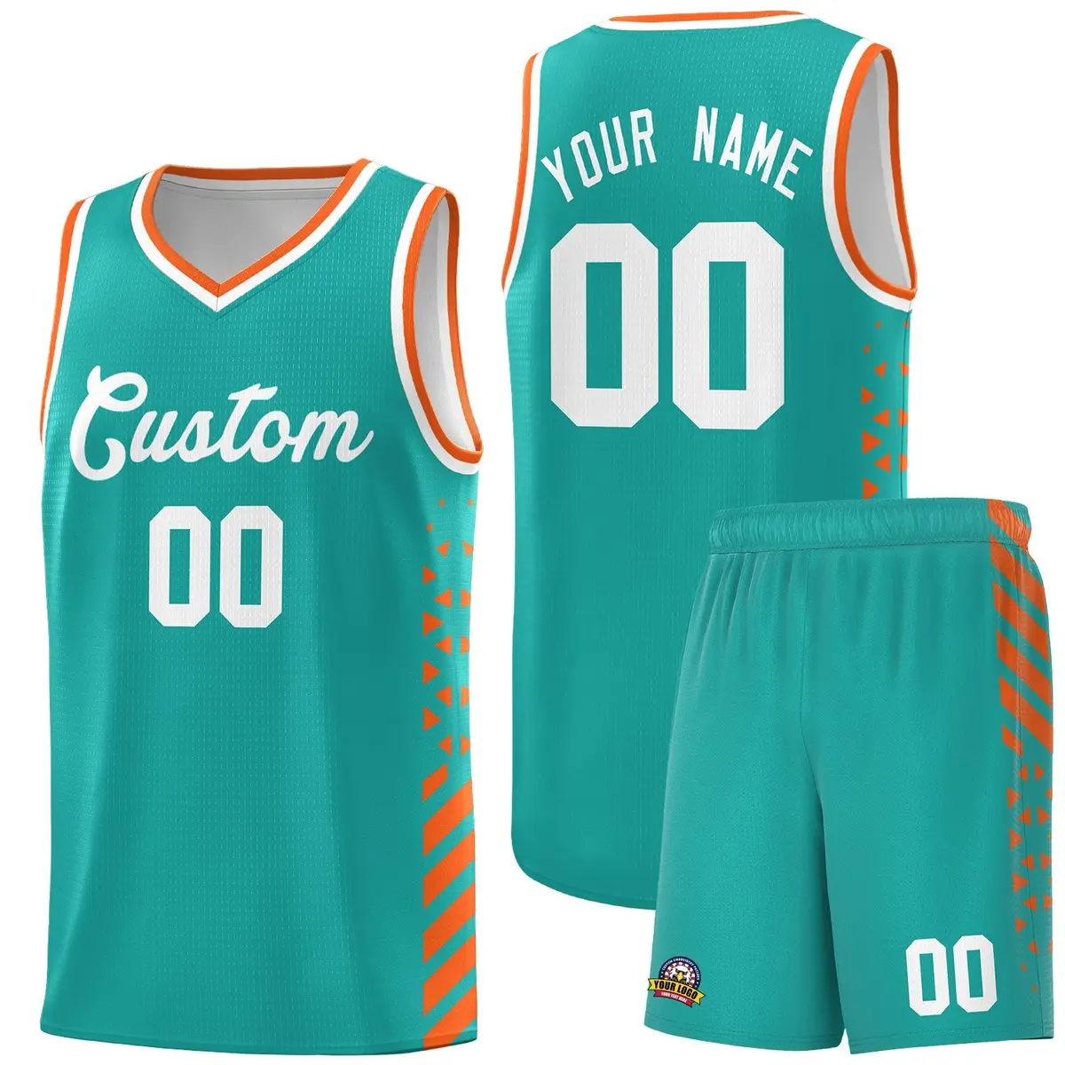 Aqua Orange White Diamond Stripe Side Basketball Jersey