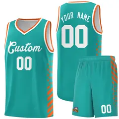 Aqua Orange White Diamond Stripe Side Basketball Jersey