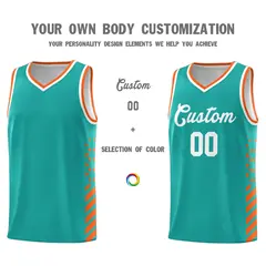 Aqua Orange White Diamond Stripe Side Basketball Jersey 3