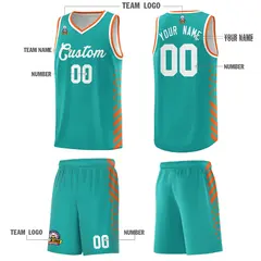 Aqua Orange White Diamond Stripe Side Basketball Jersey 5