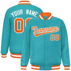 Aqua Orange-White Full-Snap Varsity Letterman Baseball Jacket