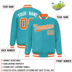 Aqua Orange-White Full-Snap Varsity Letterman Baseball Jacket 2