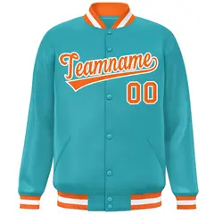 Aqua Orange-White Full-Snap Varsity Letterman Baseball Jacket 3