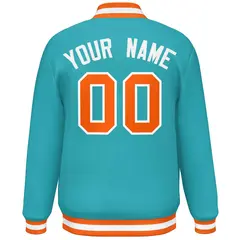 Aqua Orange-White Full-Snap Varsity Letterman Baseball Jacket 4