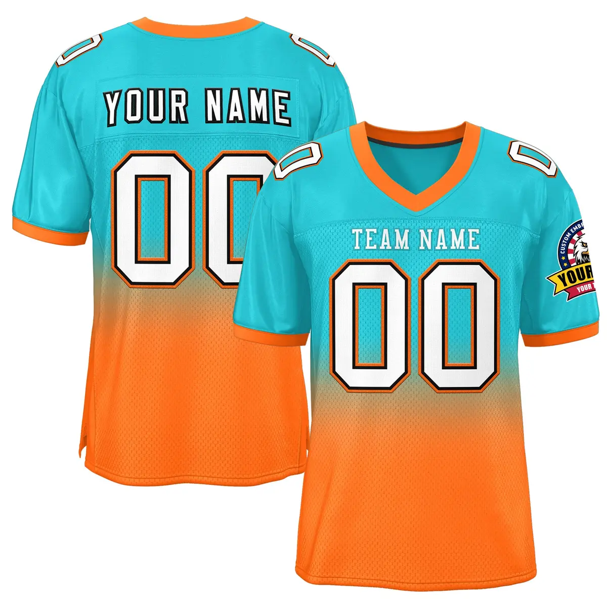 Aqua Orange-White Gradient Football Jersey