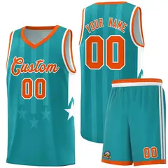 Aqua Orange White Gradient Star Graffiti Basketball Jersey