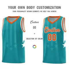 Aqua Orange White Gradient Star Graffiti Basketball Jersey 3
