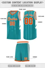 Aqua Orange White Gradient Star Graffiti Basketball Jersey 5