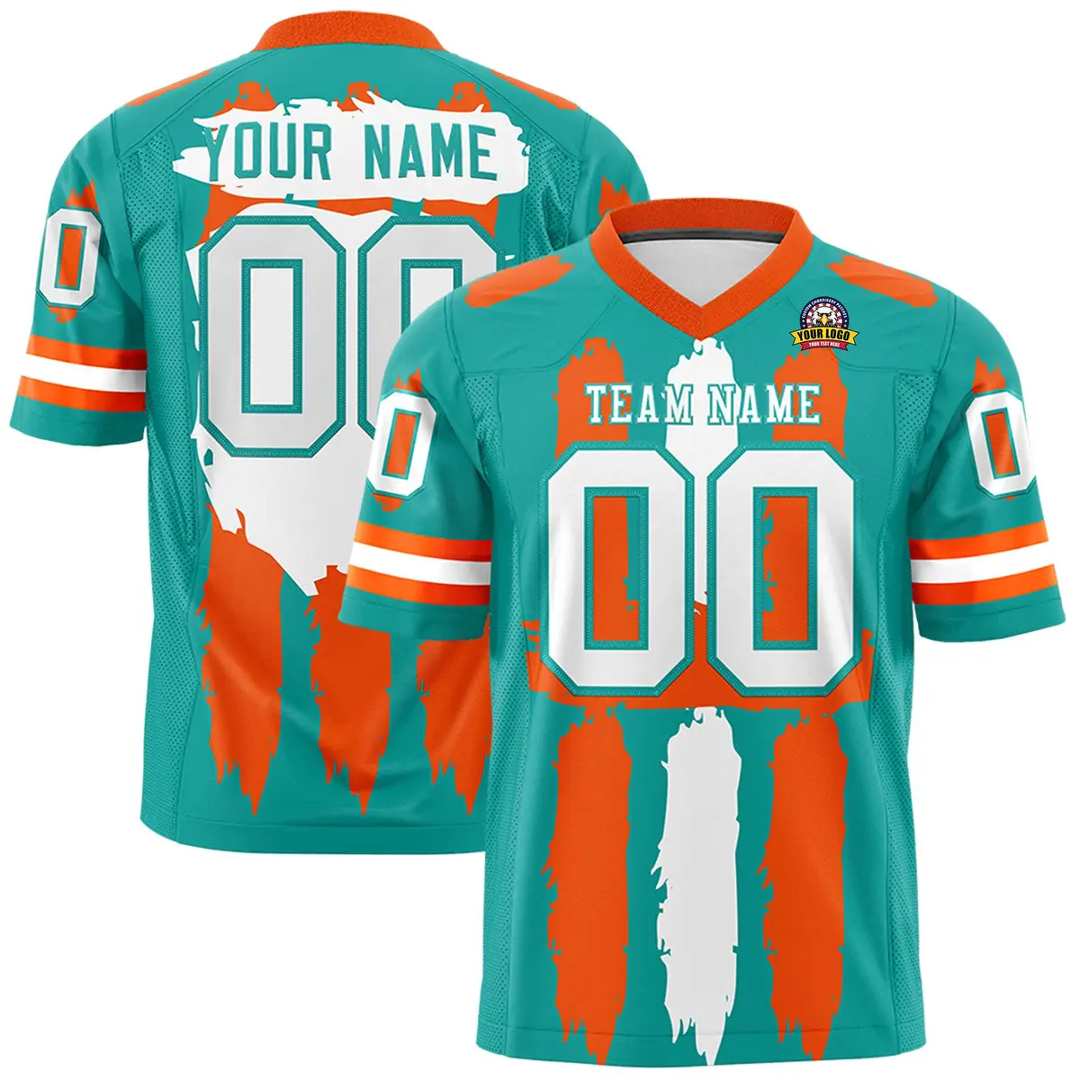 Aqua Orange White Graffiti Pattern Flag Football Jersey