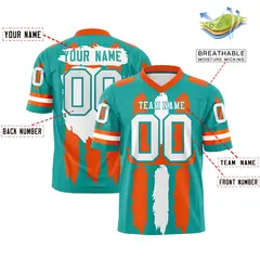 Aqua Orange White Graffiti Pattern Flag Football Jersey 2