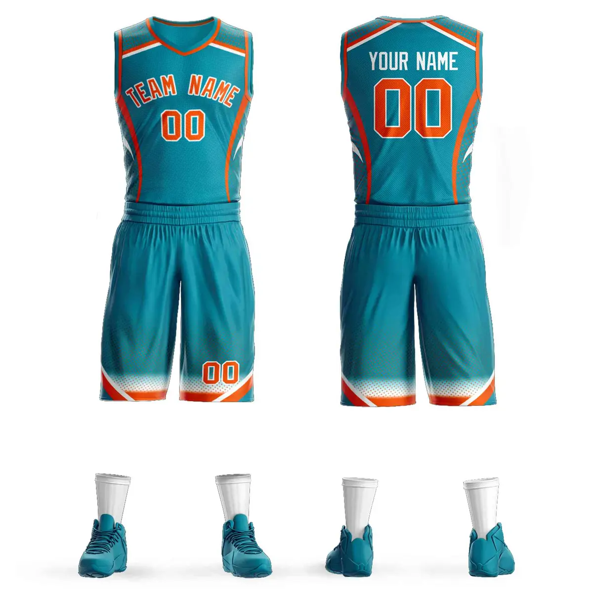 Aqua Orange-White Graffiti Points Element Basketball Jersey