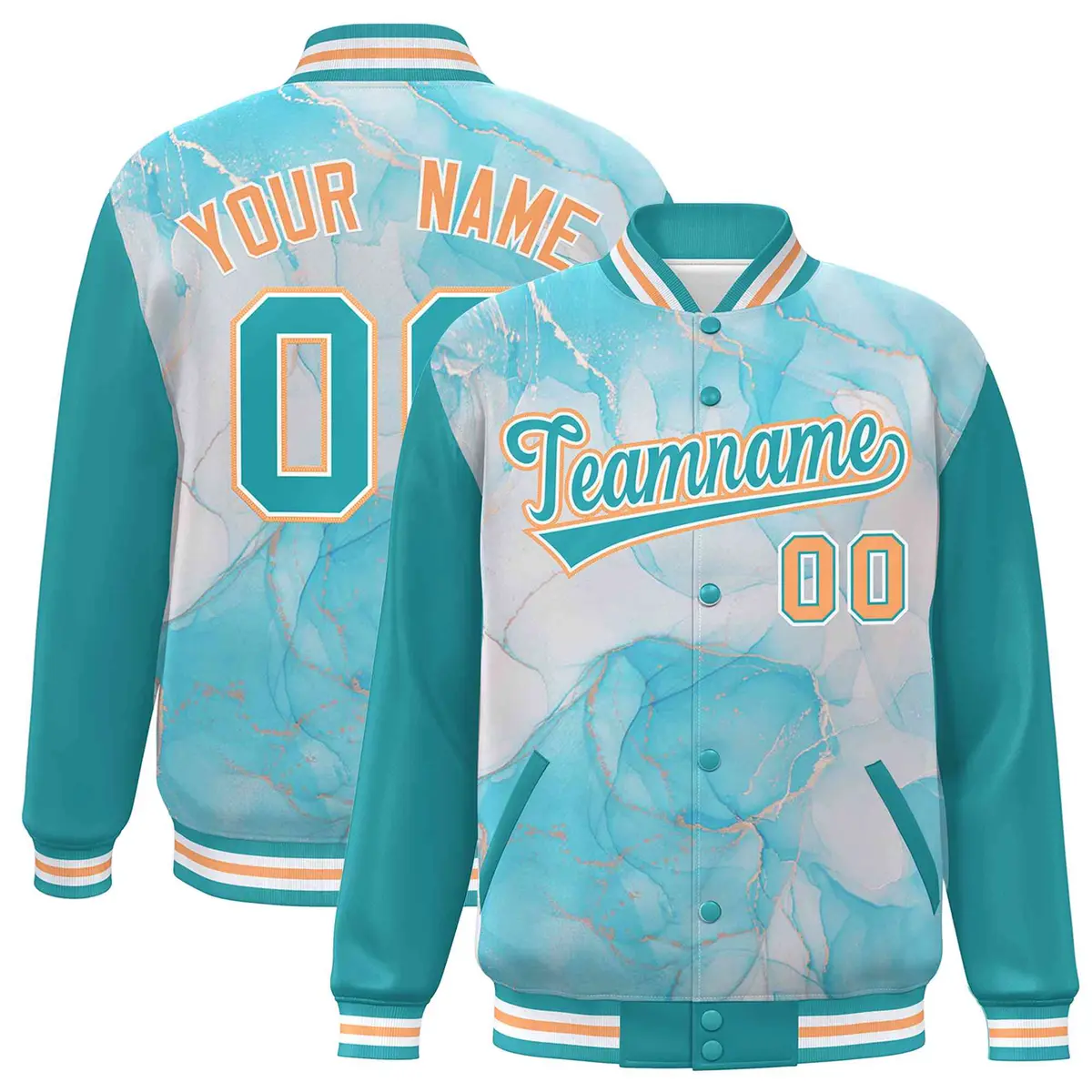 Aqua Orange-White Graffiti Tie Dye Varsity Letterman Jacket