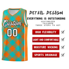 Aqua Orange-White Grid Basketball Kits For Team 2