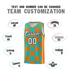 Aqua Orange-White Grid Basketball Kits For Team 4