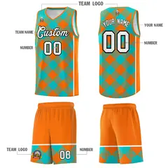 Aqua Orange-White Grid Basketball Kits For Team 5