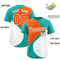 Aqua Orange-White Half Heart Color Block Baseball Jersey 2