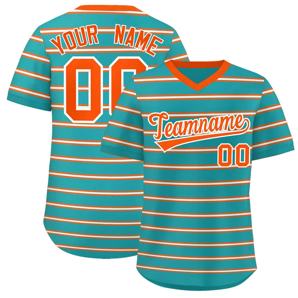 Aqua Orange-White Horizontal Stripe Pullover Baseball Jersey