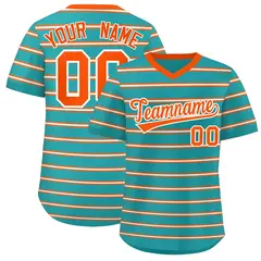 Aqua Orange-White Horizontal Stripe Pullover Baseball Jersey 1