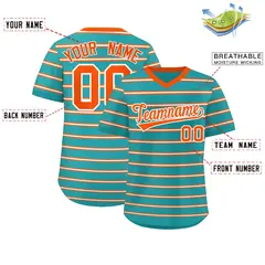 Aqua Orange-White Horizontal Stripe Pullover Baseball Jersey 2