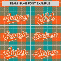 Aqua Orange-White Plaid Varsity Full-Snap Letterman Baseball Jacket 3