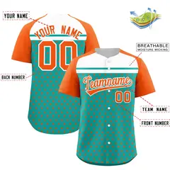 Aqua Orange White Raglan Star Print Baseball Jersey 2
