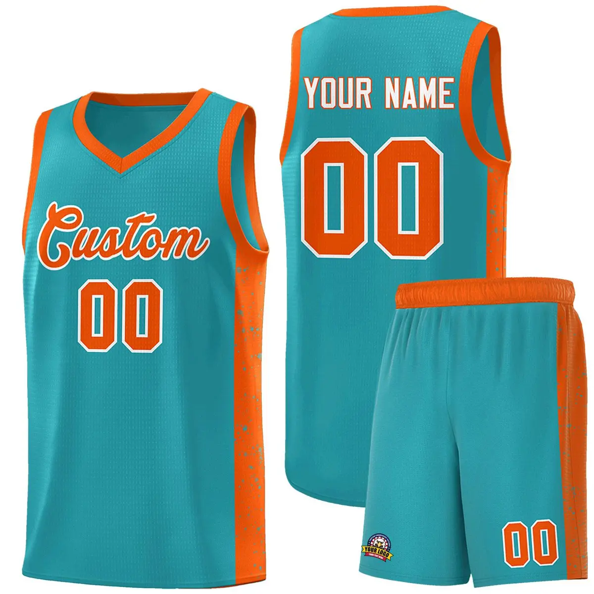 Aqua Orange-White Side Splash Basketball Uniform Jersey